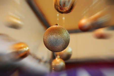 Christmas sphere hanging from the roof of Christmas market.の写真素材