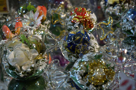 Christmas Ornaments and Decorations in a marketの写真素材
