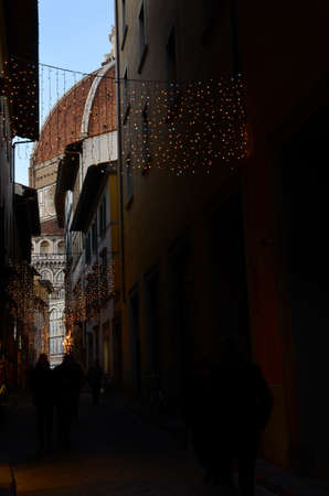 Florence, December 2017: Christmas Decorations in the center of Florence, Italy.のeditorial素材