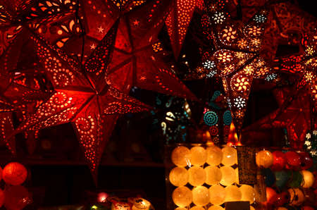 Christmas Ornaments and Decorations in a market.