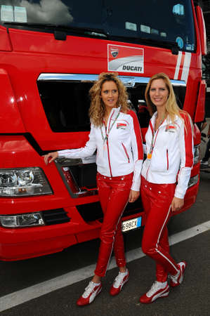 MUGELLO, IT, May 2014: Unidentified Pit Babe poses for the paddock during MotoGP GP of Italy 2014 at the Mugello Circuit in Italyのeditorial素材