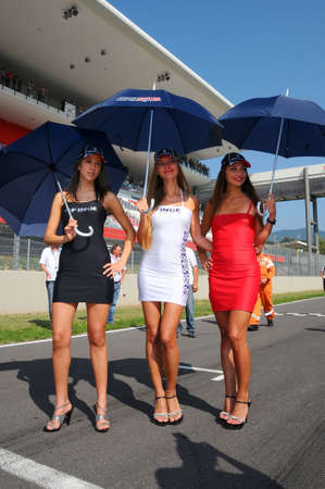 MUGELLO, IT, May 2012: Beautiful Unidentified Pit Babes poses for the paddock during Superstars Championship at the Mugello Circuit in Italyのeditorial素材