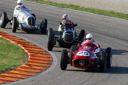 MUGELLO, ITALY - 2007: Unknown run with Vintage Maserati Grand Prix Cars on Mugello Circuit at the...