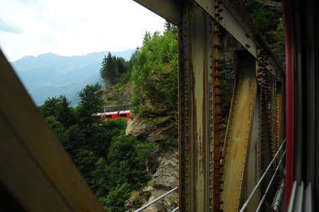 Switzerland: July 2012, Swiss mountain Train Bernina Express from Tirano to St. Moritz