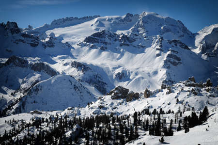 Marmolada group in winter season on the italian Dolomites mountains. Italy.の写真素材