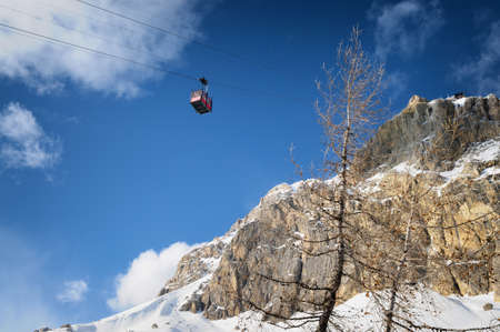 Lagazuoi group as seen from Falzarego Pass in winter in italian Dolomites. Cortina d'Ampezzo, Belluno. Veneto. Italy.の写真素材