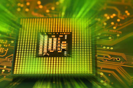 Close up of CPU Computer Processor over electronic circuit board