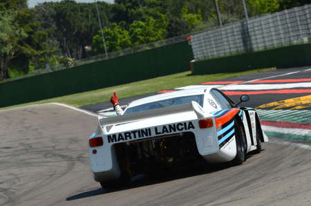 21 April 2018: Emanuele Pirro drive Lancia Martini Beta Montecarlo during Motor Legend Festival 2018 at Imola Circuit in Italy.のeditorial素材