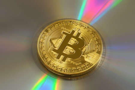 Crypto currency phisical gold bitcoin with light effects