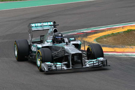 6 May 2018: Mercedes F1 Chief Designer Aldo Costa run with modern Mercedes F1 Car model W04 ex Nico Rosberg / Lewis Hamilton during Minardi Historic Day 2018 in Imola Circuit in Italy.のeditorial素材
