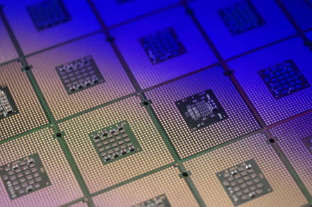 aligned computer processors with light effectsの写真素材