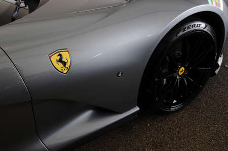 Scarperia (Florence), Italy - March 2018 : Ferrari Logo on Sport Car in the paddock of Mugello...