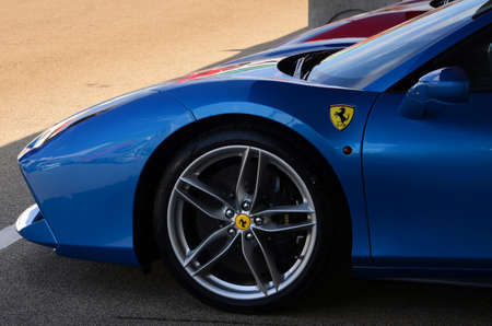 Scarperia (Florence), Italy - March 2018: Detail of a Ferrari sports car in the Mugello Paddock....