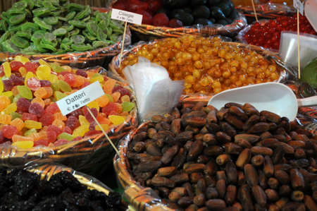 Dried fruit in a Christmas market, Florence in Italy.の写真素材