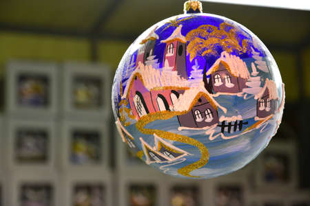 Florence, ITALY - 8th December 2018: Painted Christmas balls in a Christmas market in Florence, Italy.のeditorial素材