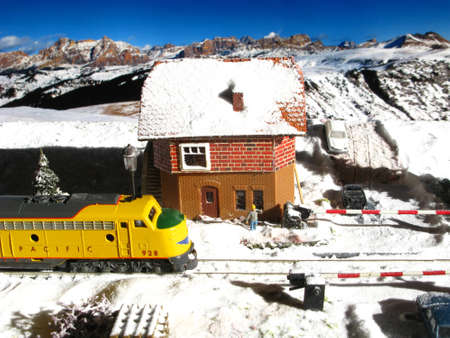 Florence, ITALY - 8 January 2019: Miniature railway model with trainsのeditorial素材