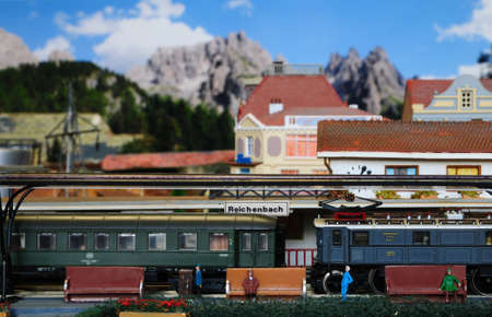 Florence, ITALY - 8 January 2019: Miniature railway model with trainsのeditorial素材