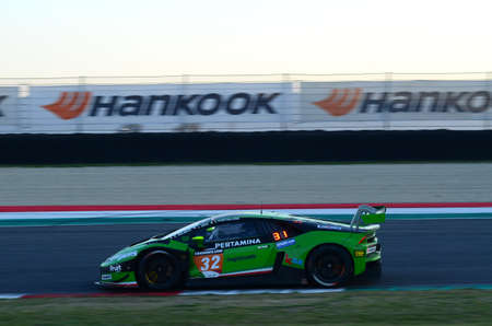 Italy - March 29, 2019: Lamborghini Hurac?n GT3 (2018) of IMPERIAL RACING Team driven by Vito Postiglione - Kikko Galbiati - Jaromir Jirik in action during 12h Hankook Race at Mugello Circuit. Italy.のeditorial素材