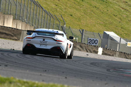 Italy - 29 March, 2019: Aston Martin Vantage AMR GT4 of PROsport Performance Germany Team driven by Rodrigue Gillion/Nico Verdonck/Akhil Rabindra in action during 12h Hankook Race at Mugello Circuit.のeditorial素材