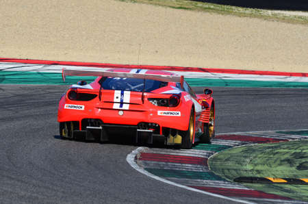 Italy - 29 March, 2019: Ferrari 488 GT3 of Rinaldi Racing Team driven by Andrea Montermini/Andrea Fontana/Wolfgang Triller in action during 12h Hankook Race at Mugello Circuit.のeditorial素材