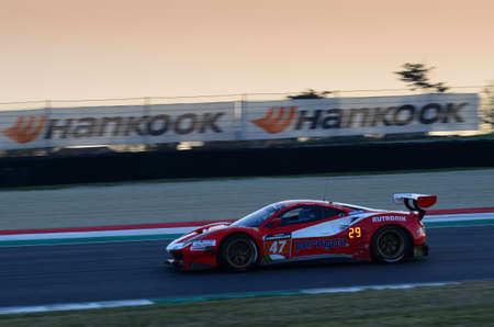 Italy - 29 March, 2019: Ferrari 488 GT3 of Rinaldi Racing Team driven by Andrea Montermini/Andrea Fontana/Wolfgang Triller in action during 12h Hankook Race at Mugello Circuit.のeditorial素材