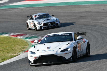 Italy - 29 March, 2019: Aston Martin Vantage AMR GT4 of PROsport Performance Germany Team driven by Rodrigue Gillion/Nico Verdonck/Akhil Rabindra in action during 12h Hankook Race at Mugello Circuit.のeditorial素材