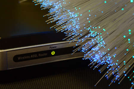 ADSL modem router with luminescent fiber optic lightsの写真素材