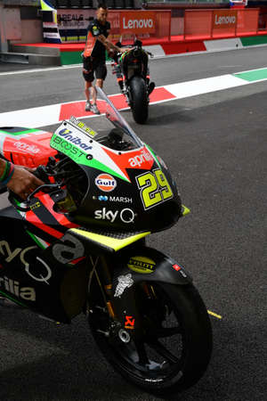 Mugello - Italy, 31 May 2019 Aprilia RS-GP of Racing Team Gresini of rider Andrea Iannone in the pitlane during the Italian GP in 2019 in Italyのeditorial素材