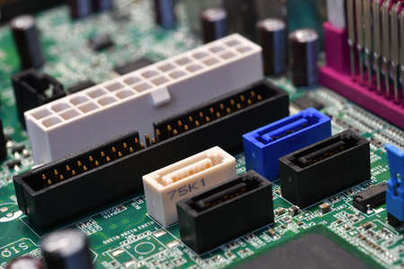 Detail of SATA ports on Modern Computer Motherboard.