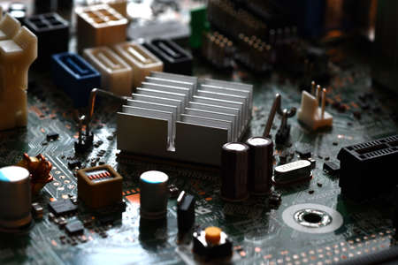 detail of electronic components over computer mainboard