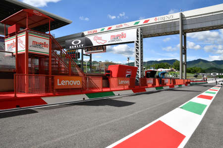 Scarperia, Mugello - Italy, May 31: Details of the Pitlane and the infrastructures of the Mugello Circuit on the occasion of the 2019 MotoGP GP event.のeditorial素材