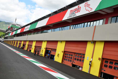 Scarperia, Mugello - Italy, May 31: Details of the Pitlane and the infrastructures of the Mugello Circuit on the occasion of the 2019 MotoGP GP event.のeditorial素材