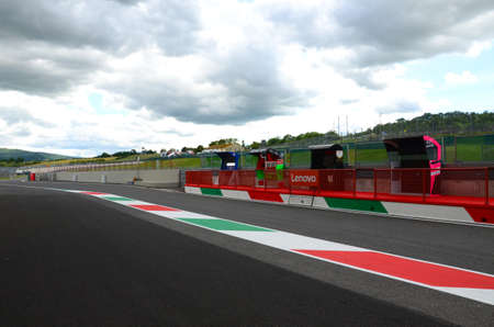 Scarperia, Mugello - Italy, May 31: Details of the Pitlane and the infrastructures of the Mugello Circuit on the occasion of the 2019 MotoGP GP event.のeditorial素材