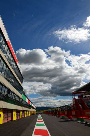 Scarperia, Mugello - Italy, May 31: Details of the Pitlane and the infrastructures of the Mugello Circuit on the occasion of the 2019 MotoGP GP event.のeditorial素材