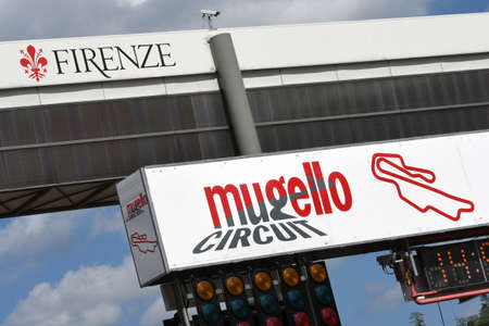 Scarperia, Mugello - 28 August 2020: logos of the Mugello International Circuit at Scarperia (Florence) on the occasion of the Ferrari Racing Days 2020.のeditorial素材
