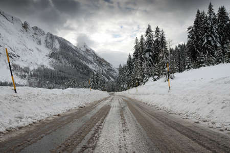 the road that leads to the Fedaia pass in Trentino. Canazei, South Tirol in Italy.