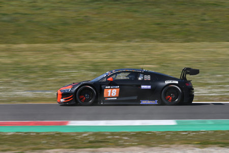 Scarperia, 25 March 2021: Audi R8 LMS GT3 of Rutronik Racing by TECE Team driven by Doppelmayr-Kaffer-Erhart-Herberger in action during 12h Hankook Race at Mugello Circuit in Italy.のeditorial素材