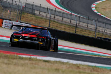 Mugello Circuit, Italy - July 17, 2016: AUDI R8 LMS GT3 - Super GT3 of Audi Sport Italia Team driven by F. Albuquerque and M. Mapelli, Italian GT Championship in Mugello Circuitのeditorial素材
