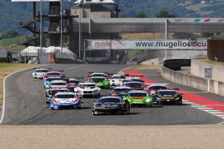 Mugello Circuit, Italy - July 17, 2016: Race Start of Italian GT Championship at Mugello Circuitのeditorial素材