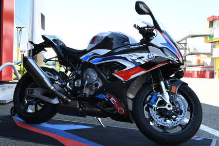 Mugello Circuit, IT, July 2021: BMW M 1000 RR on display in the Paddock of Mugello Circuit, Italy.
