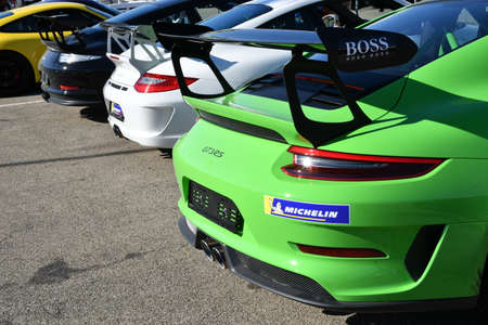 Mugello Circuit, Italy - 23 September 2021: Detail of Porsche 911 GT3 in the paddock of Mugello...