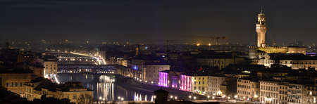 Spectacular cityscape by night of Florence with Palace of the Town Hall and Cathedral of Santa Maria del Fiore seen from Piazzale Michelangelo. Italyのeditorial素材