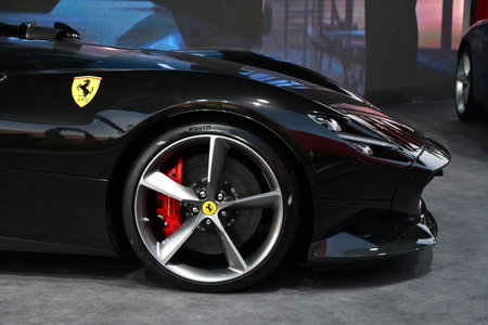 Scarperia, Mugello - 19 November 2021: Detail of Ferrari Sp2 Monza on display during Finali Mondiali Ferrari 2021 at Mugello Circuit in Italy.のeditorial素材