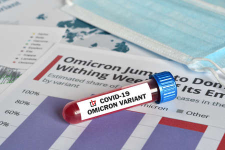 Blood tube for test detection of virus Covid-19 Omicron Variant with positive result and vaccine...