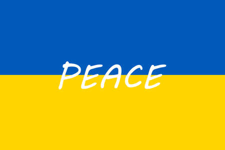 white text peace on the flag of Ukraineの写真素材
