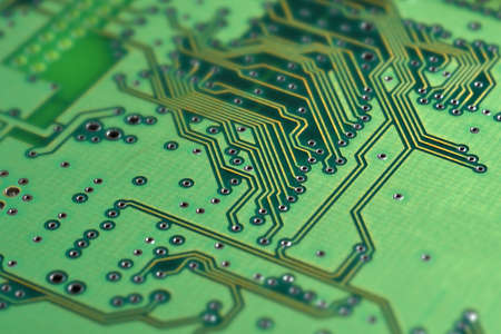 close-up of green printed electronic board. selective focus.