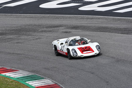 Scarperia, 3 April 2022: Porsche 910 year 1967 in action during Mugello Classic 2022 at Mugello Circuit in Italy.のeditorial素材