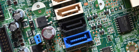 Detail of SATA ports on Modern Computer Motherboard. long banner web image