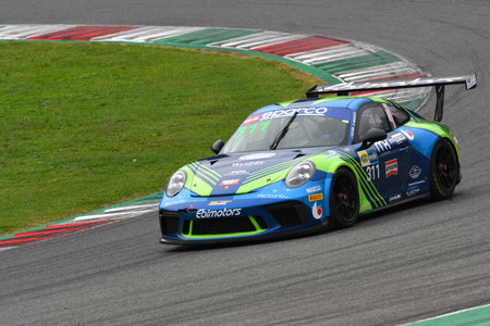 Mugello Circuit, Italy - October 21, 2022: Porsche 911 Gt3 Cup of team Ebimotors in action during qualifying session of Italian Championship GTのeditorial素材