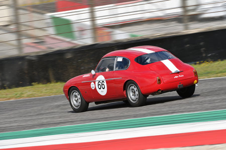 Scarperia, 3 April 2022: Alfa Romeo Giulia SVZ 1956 driven by unknown in action during Mugello Classic 2022 at Mugello Circuit in Italy.のeditorial素材